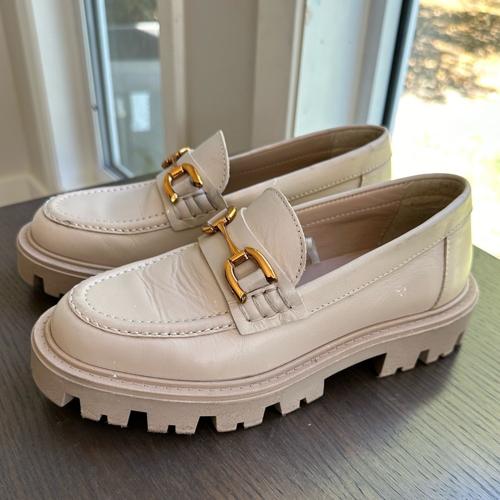 Zara Women’s Biege Cream Platform Loafers Sz 35